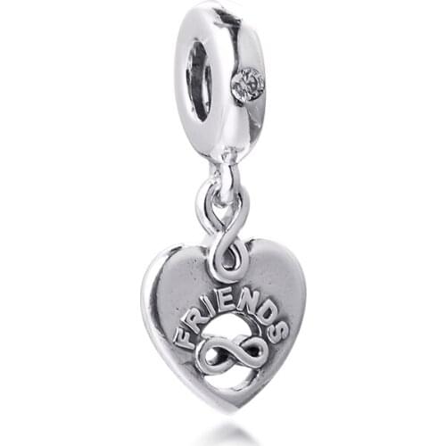 Fits Pandora Bracelet Friends Forever Heart Dangle Charms Original 925 Sterling Silver Metal Beads for Jewelry Making 2021 New