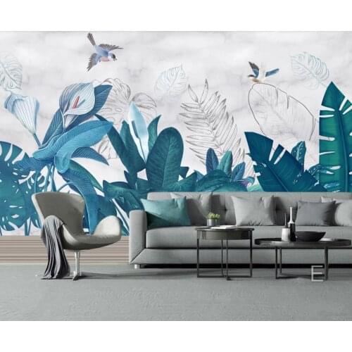 Custom 3D mural wallpaper Nordic minimalist hand-painted tropical plants background wall decorative painting