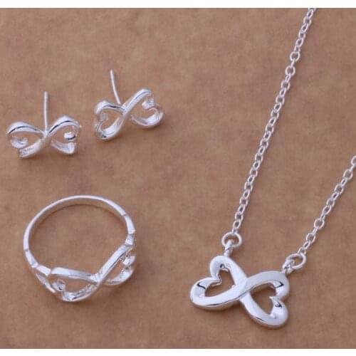 Silver plated Jewelry Sets Earring 168 + Necklace 584 + Ring 263 /apvajhca dotamgaa AS149