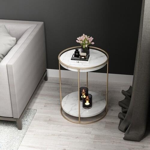 Nordic Iron Marble Side Table Simple Small Coffee Table Bedside Table Sofa End Table Cabinet Light Luxury Corner Table