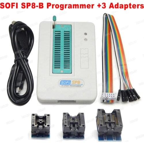 SOFI SP8-A/SP8-B programmer + 3 Adapters high speed USB programmer (93/24/25/BR90/ flash eeprom) over 5000 chips