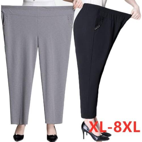 New Extra large size Straight Pants Trousers Middle-aged Women Summer Thin Loose Trousers Mother Elastic Waist Casual Pants 8XL