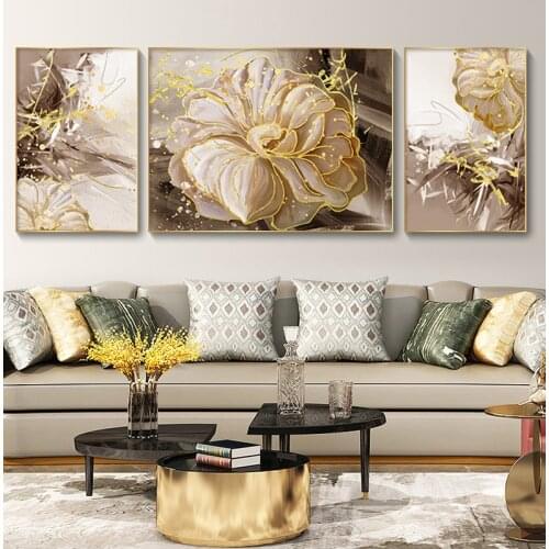 Nordic Abstract Gold Canvas Painting Modern Luxury Plant Flower Picture for Living Room Bedroom Art Wall Home Decoration Poster