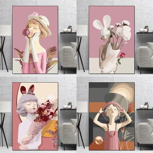 Modern Home Cartoon Poster DIY Paint By Number Nursery Child Art Brush Set Adult Acrylic Paint Coloring Mural Decoration