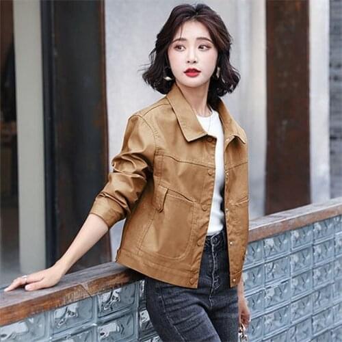 Pu Faux Leather Motorcycle Coat Women 2021 Spring Autumn New Style Chic Jacket Short Loose Fashion Wild Jackets Outerwear Y624