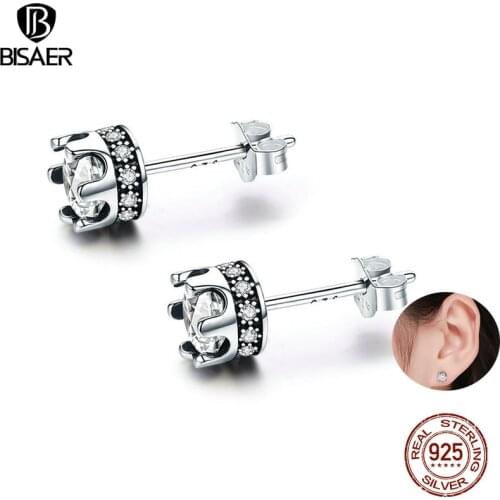 Authentic 925 Sterling Silver Dazzling CZ Princess Crown Small Stud Earrings for Women Sterling Silver Fashion Jewelry Brincos