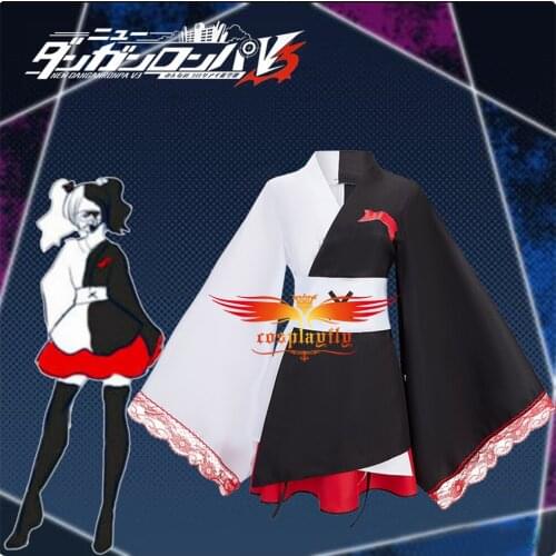 Anime Danganronpa V3 Killing Harmony Monokuma Cosplay Costume Adult Woman XS-XL Black White Kimono Red Skirt Corset Halloween