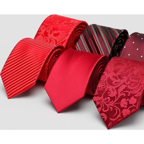 High Quality Groom Wedding Tie Men Jacquard Ties Red 8CM Wide Neck Tie For Men Business Suit Work Necktie Party Engagement