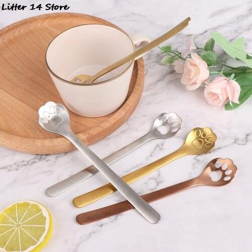 1Pc Stainless Steel Creative Gold Dog Cat Paw Claw Hollow Spoon Stirring Spoon Tea Coffee Dessert Spoons Cute Kitchen Tools