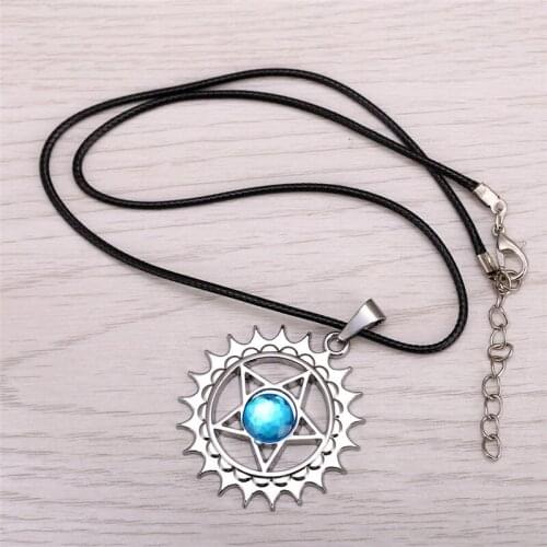 12pcs/lot High Quality Hot Anime Black Butler collares statement Necklace sun shape with blue stone Necklace Drop-shipping