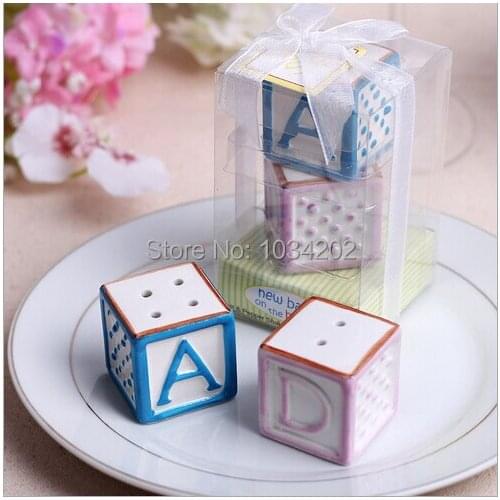 120pcs(60boxes/Lot)+"New Baby on the Block" Ceramic Baby Blocks Salt and Pepper Shakers ABC Salt&Pepper Shaker+FREE SHIPPING