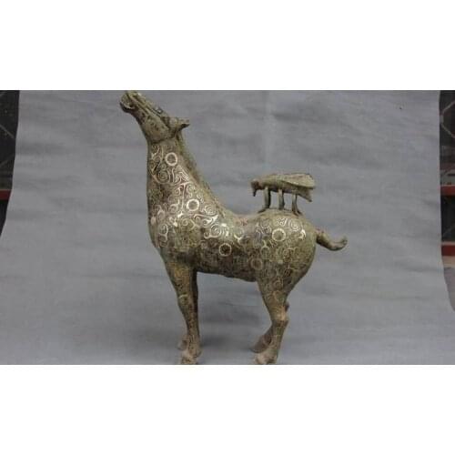 20 Folk Collect Bronze silver-gilt Feng Shui Immediately win Fly on Horse Statue