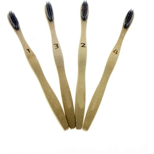 4Pcs/Set 19cm Flat Wave Handle Charcoal Soft Bristle Natural Bamboo Travel Toothbrush Tooth Teeth Cleaning Oral Care Tool Brush