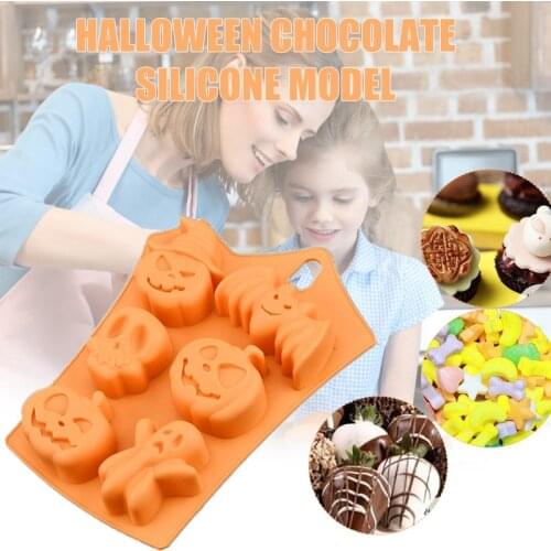 6 Cavity Halloween Mix Pattern Silicone Stencils Pumpkin Ghost Bat Shape DIY Handmade for Soap Cake Chocolate Cupcake M56