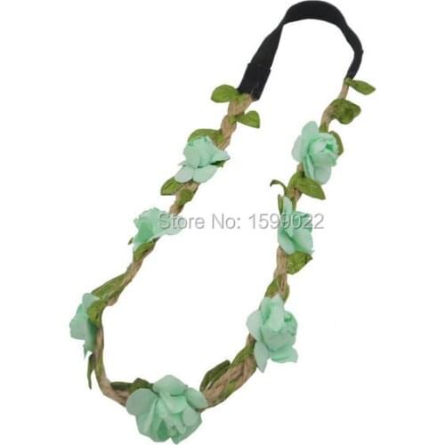 6pcs/lot Wedding Leaf Rattan Hemp Headband Bridal Forehead Headpieces Mint green Children Headdress Women Elastic Hair Bands