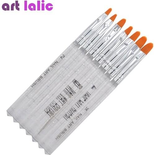7Pcs Professional Manicure UV Gel Brush Pen Transparent Acrylic Nail Art Painting Drawing Brush Phototherapy Tools