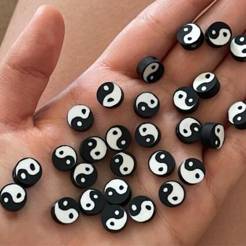 50pcs Black White Tai Chi Polymer Clay Spacer Loose Beads for Jewelry Making DIY Bracelet Rings Yin Yang Beads Accessories
