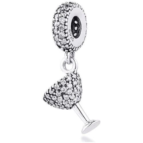 CKK Fit Pandora Bracelet 925 Sterling Silver Clear CZ Beads Pavé Cocktail Glass Dangle Charms DIY Jewelry Making Wholesale