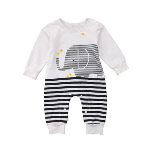 Kids Baby Girls Boys Elephant Striped Romper Jumpsuit Outfits One-pieces Clothes