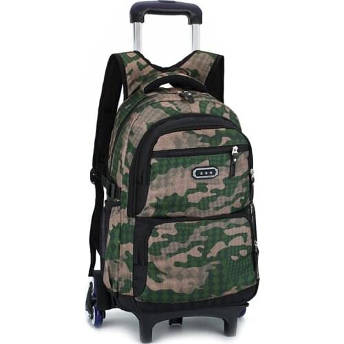 Camo Rolling Backpack Trolley School Bag for Boys Waterproof Wheeled Backpack Carry on Luggage With Two/Six Wheels