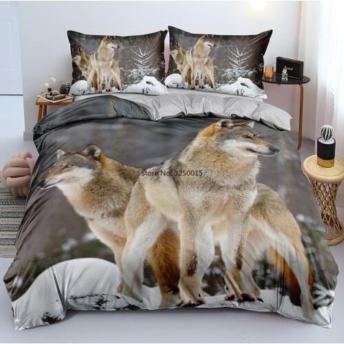 3D Gray Bedding Set Animal Quilt Cover Sets Wolf Linens Bed and Pillow Slips Full Double Single Twin Queen King Size 160*200cm