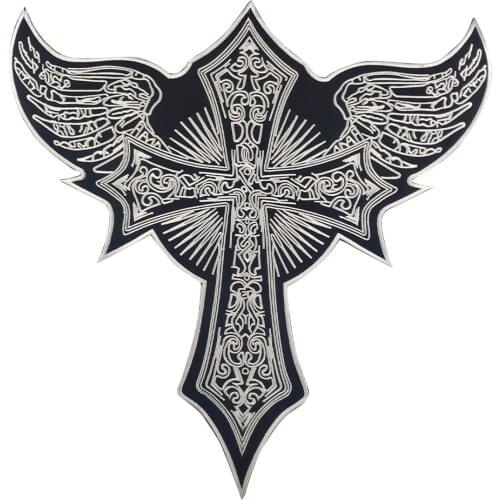 Cross Angel Wings Embroidery Patches Custom Religion Style Motercycle Biker Sticker Iron on Back Large Free Shipping Application