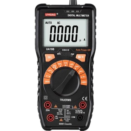 UA19B Digital Display Multimeter Handheld Digital Anti-burn Electric Voltmeter Ammeter Ohm Auto Power Off