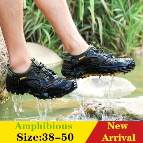 Men Amphibious Shoes Rock Reef Fishing Non-slip Sea River Stream Wading Mesh Sneakers Outdoor Rubber Sole Large Size Hiking Cool