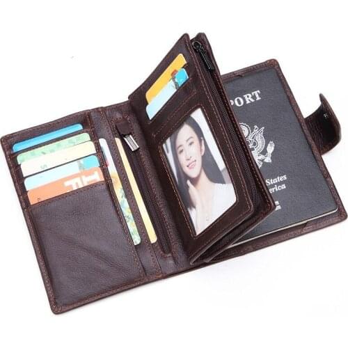 Genuine Cow Leather Men Wallet Mens Travel Passport Wallet Coin Pocket Organizer Wallets High Quality Male Card ID Holder
