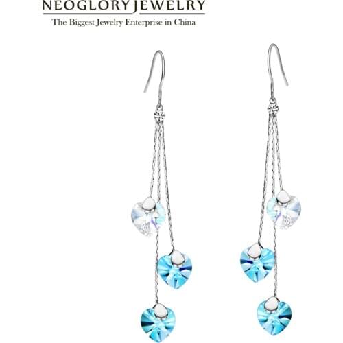 Neoglory Austria Crystal Long Tassel Boho Chandelier Heart Dangle Drop Earrings for Women Bridal Jewelry 2020 Elegant New Gift