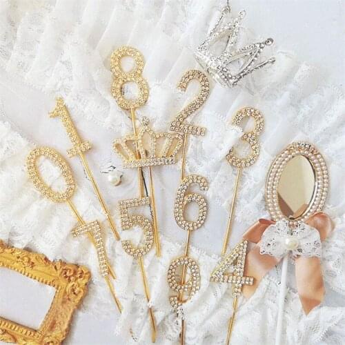 New Glitter Alloy Rhinestone Number Cake Toppers Digital Pastry Tool Baby Shower Birthday Decoration Wedding Decoration Supplies