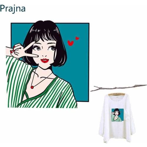 Prajna Girl Patch Beautiful Girl Painted Iron On Patches Heat Transfer Stickers For Clothing A-level Washable Heat Press E