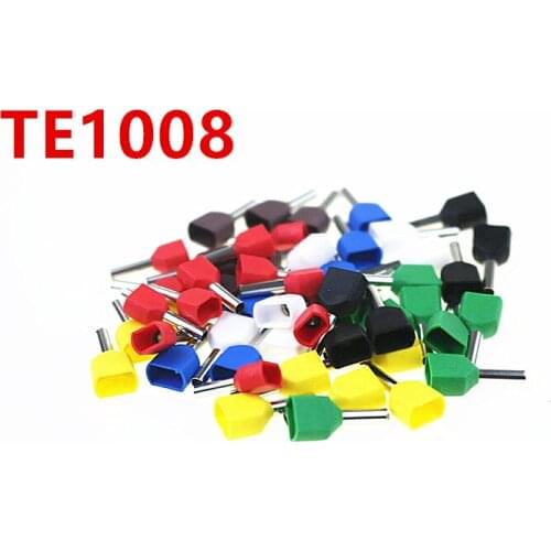 100PCS TE1008 double tube type pre insulated terminal cold pressed terminal two line connection wiring copper nose