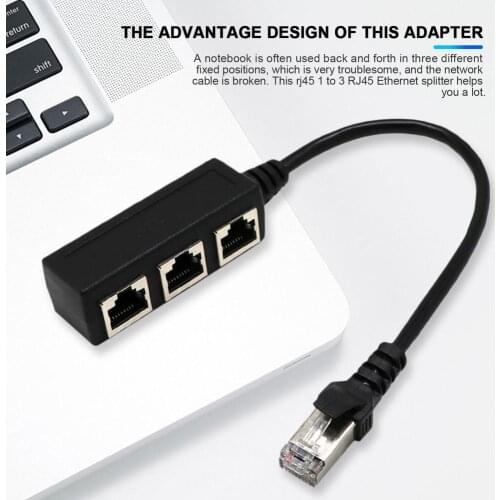 1 To 3 Socket RJ-45 Ethernet Network Cables Black LAN RJ45 Plug Splitter Extender Cable Adapter Connector For Computer