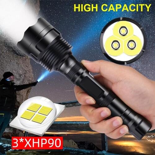 8000LM 3*XHP90 Most powerful LED flashlight 3*XHP50 Waterproof camping tactical torch use 3*18650 rechargeable batteries