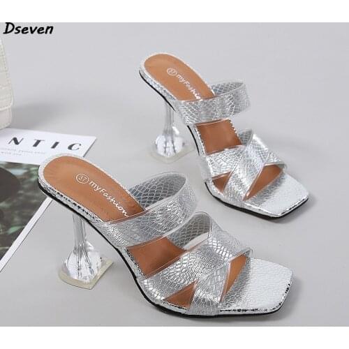 New Fashion Snakeskin Pattern Women Party Open Toe Sandals Summer Ladies Solid Color Cross Slippers Stiletto Heels Woman Shoes
