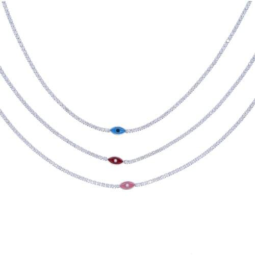 Lucky Turkish Evil Eye Fashion Jewelry For Women Micro Pave Clear CZ Tennis Chain Enamel Pink Blue Red Colorful Choker Necklace