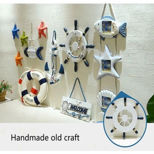 Mediterranean Wind Decoration Wood Anchor Crafts Art Wall Hanging Hook Starfish Rudder Tag Photo Frame Vintage Home Ornament