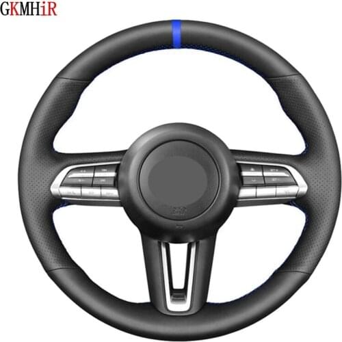 DIY Hand-Stitched Car Steering Wheel Cover Non-slip Black Artificial Leather For Mazda 3 Axela 2019 2020 CX-30 2020 MX-30 2020