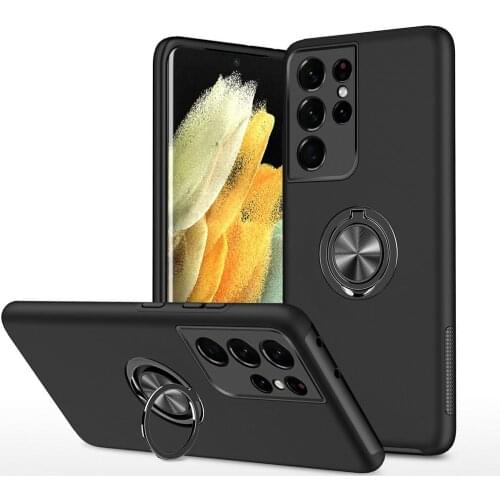 Slim Silicone Soft Protective Phone Cases With 360 Degrees Ring Holder Kickstand Car Mount Supported For Samsung S21 Ultra