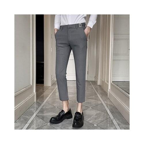 Spring trousers mens business straight casual pants youth Slim handsome Korean trend British style nine-point pants