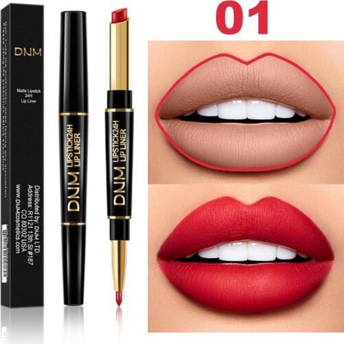 DNM Waterproof Matte Lipstick Pencil double-head non-stick cup lipstick lip liner Makeup Contour Tint Sexy Matte Long Lasting