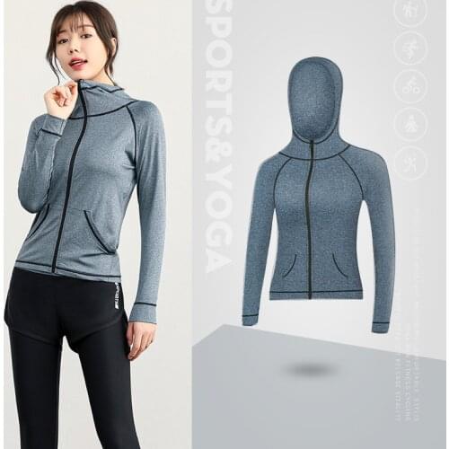 All Seasons Pocket Hat Breathable Skin-friendly Zipper Long Sleeve Yoga Shirts for Women Running Cycling Gym Casual Sports Cloth
