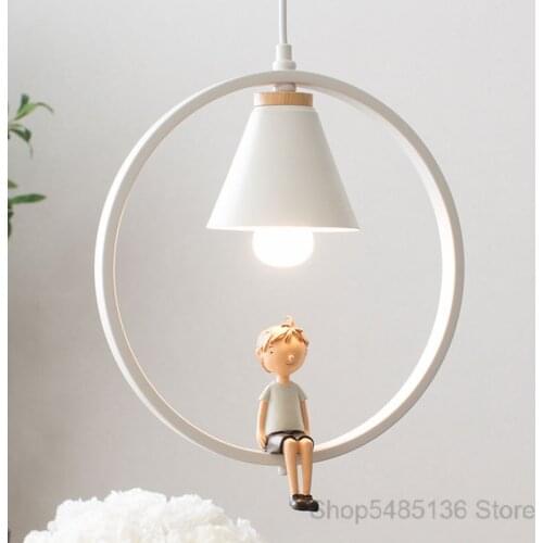 Iron Ring Boy Girls Pendant Lights Modern Led Bird Hanging Lamp Dining Room Children Kids Bedroom Kitchen Home Light Fixtures