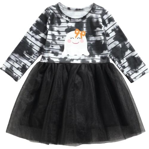 1-5 Years Clothing Dresses Casual Toddler Girl Halloween Dress, Cute Long Sleeve Cartoon Print A-line Tulle Tutu Dress