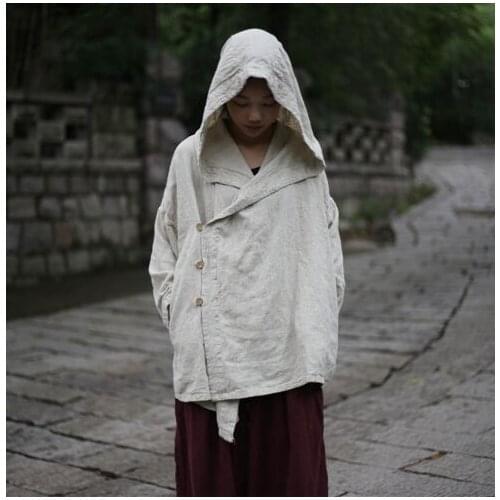 2017 Fall Autumn New Women Cotton Linen Loose Long sleeves Jacket Casual Tops Hooded Coat Fashion Female Vintage Outerwear Coats