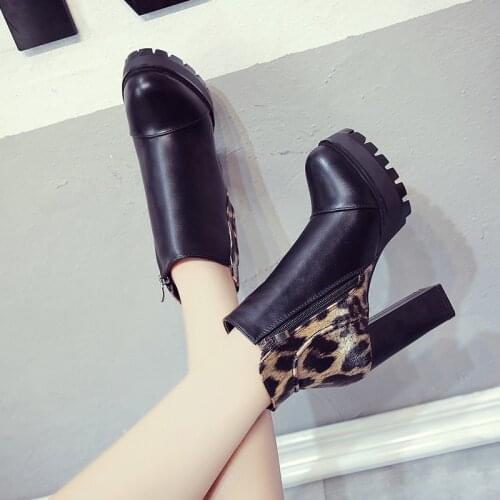 Women Elastic Band Autumn Ankle Chelsea Boots Square Heel Platform Female Shoes Super High Heels Winter Short Plush Boot Ladies