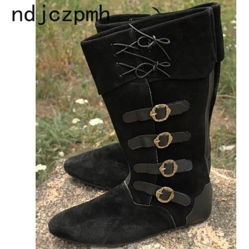 Womens Boots New winter fashion Round head Comfortable Non-slip Metal Decoration flat High tube Womens shoes plus size 34-48