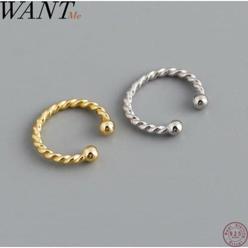 WANTME 925 Sterling Silver Punk Rock Unisex Twist Circle Earrings Ear Clipr Hoop Earrings for Kids Women Wedding Jewelry Gift