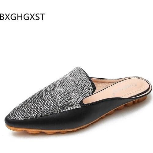 Flats Shoes Women Fashion Pointed Toe Slip on Shoes for Women 2021 Leather Casual Mules Shoes Women Bling Chaussure Femme Scarpe